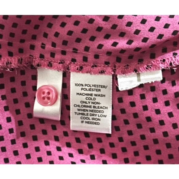 Ann Taylor LOFT Small Sheer Pink Black Polka Dot Long Sleeve Drawstring Neck Top - Picture 4 of 4